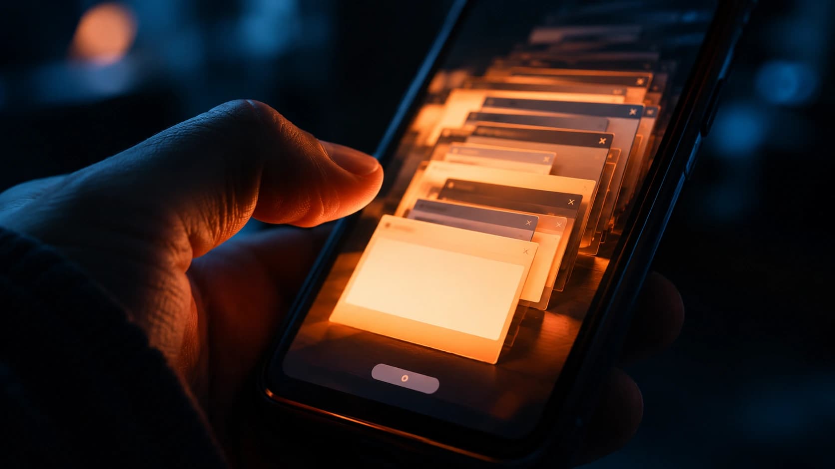 A hand holding a phone hovers over a cancel subscription button while pop-ups beg the user to stay