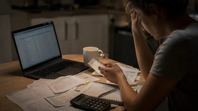 Силуэт человека на лестнице между тёмными и освещённым этажами офисного здания